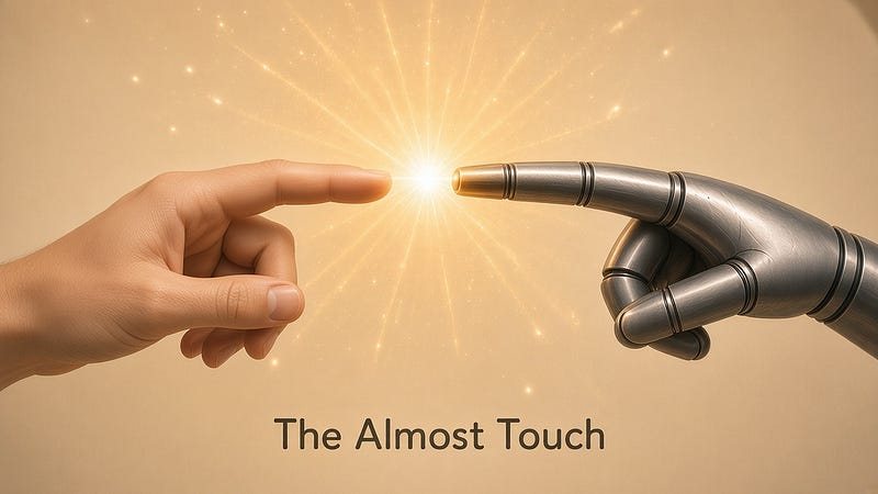 The Almost Touch: a human hand and a robot hand almost touching